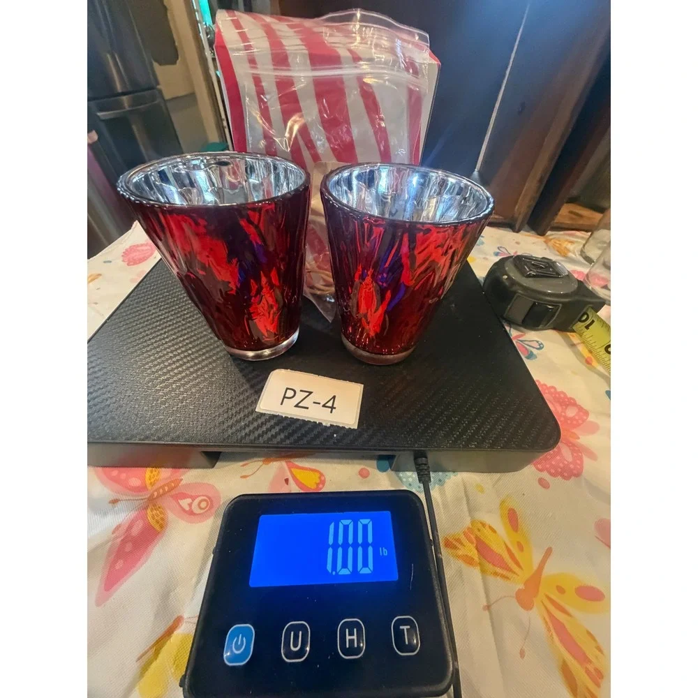 Pink Zebra Red Mercury Glass Glimmer Candle Jars Set of 2 with Wicks